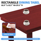 Ensemble de table à manger d'extérieur 7 pièces en PEHD avec trou pour parasol - 1 table, 6 chaises