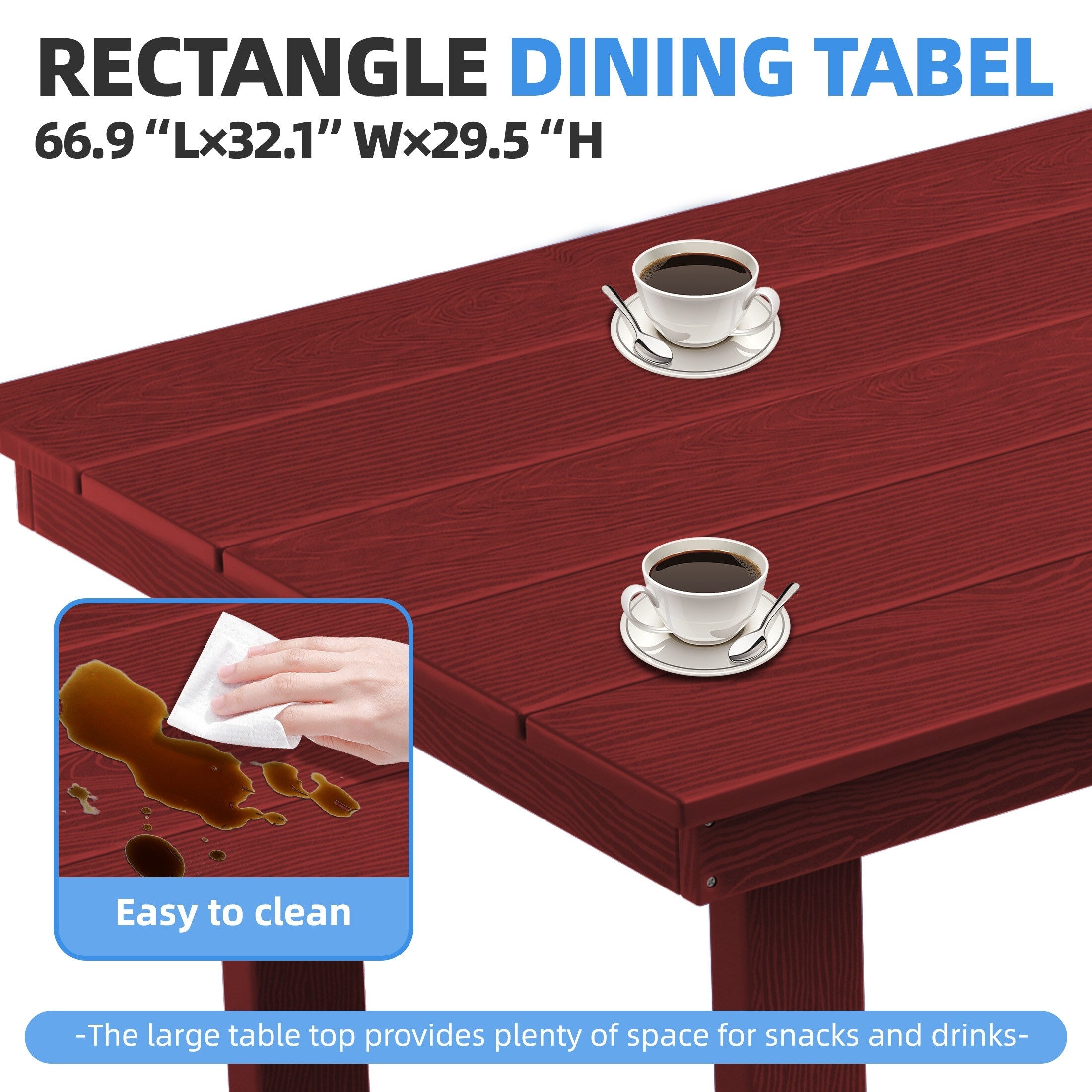 Ensemble de table à manger d'extérieur 7 pièces en PEHD avec trou pour parasol - 1 table, 6 chaises