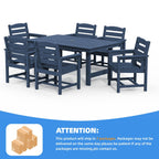 Ensemble de table à manger d'extérieur 7 pièces en PEHD avec trou pour parasol - 1 table, 6 chaises