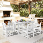 Ensemble de table à manger d'extérieur 7 pièces en PEHD avec trou pour parasol - 1 table, 6 chaises