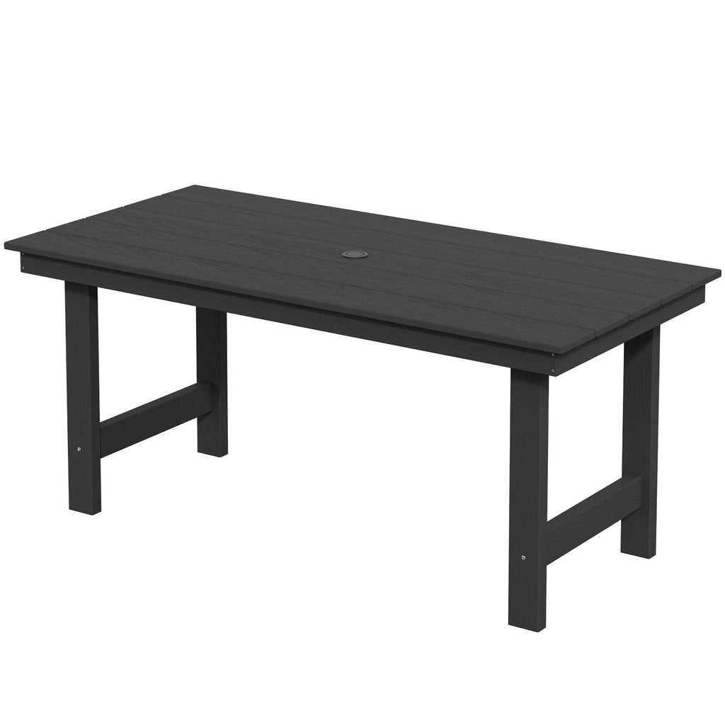 Ensemble de table à manger d'extérieur 7 pièces en PEHD avec trou pour parasol - 1 table, 6 chaises