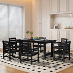 Ensemble de table à manger d'extérieur 7 pièces en PEHD avec trou pour parasol - 1 table, 6 chaises