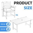 Ensemble de table à manger d'extérieur 7 pièces en PEHD avec trou pour parasol - 1 table, 6 chaises