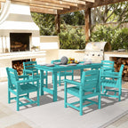 Ensemble de table à manger d'extérieur 7 pièces en PEHD avec trou pour parasol - 1 table, 6 chaises