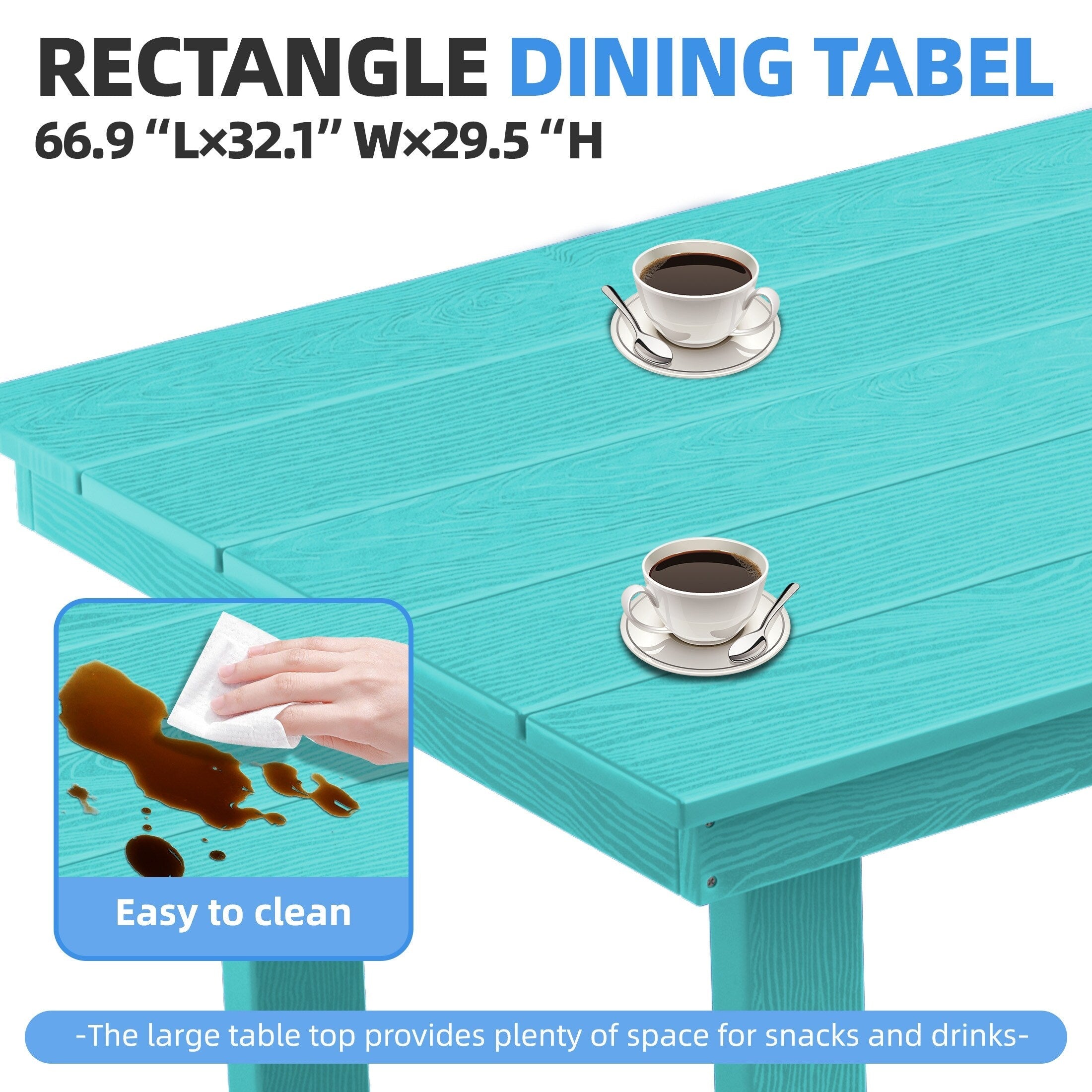 Ensemble de table à manger d'extérieur 7 pièces en PEHD avec trou pour parasol - 1 table, 6 chaises