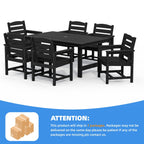 Ensemble de table à manger d'extérieur 7 pièces en PEHD avec trou pour parasol - 1 table, 6 chaises