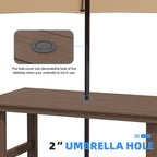 Ensemble de table à manger d'extérieur 7 pièces en PEHD avec trou pour parasol - 1 table, 6 chaises
