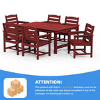 Ensemble de table à manger d'extérieur 7 pièces en PEHD avec trou pour parasol - 1 table, 6 chaises