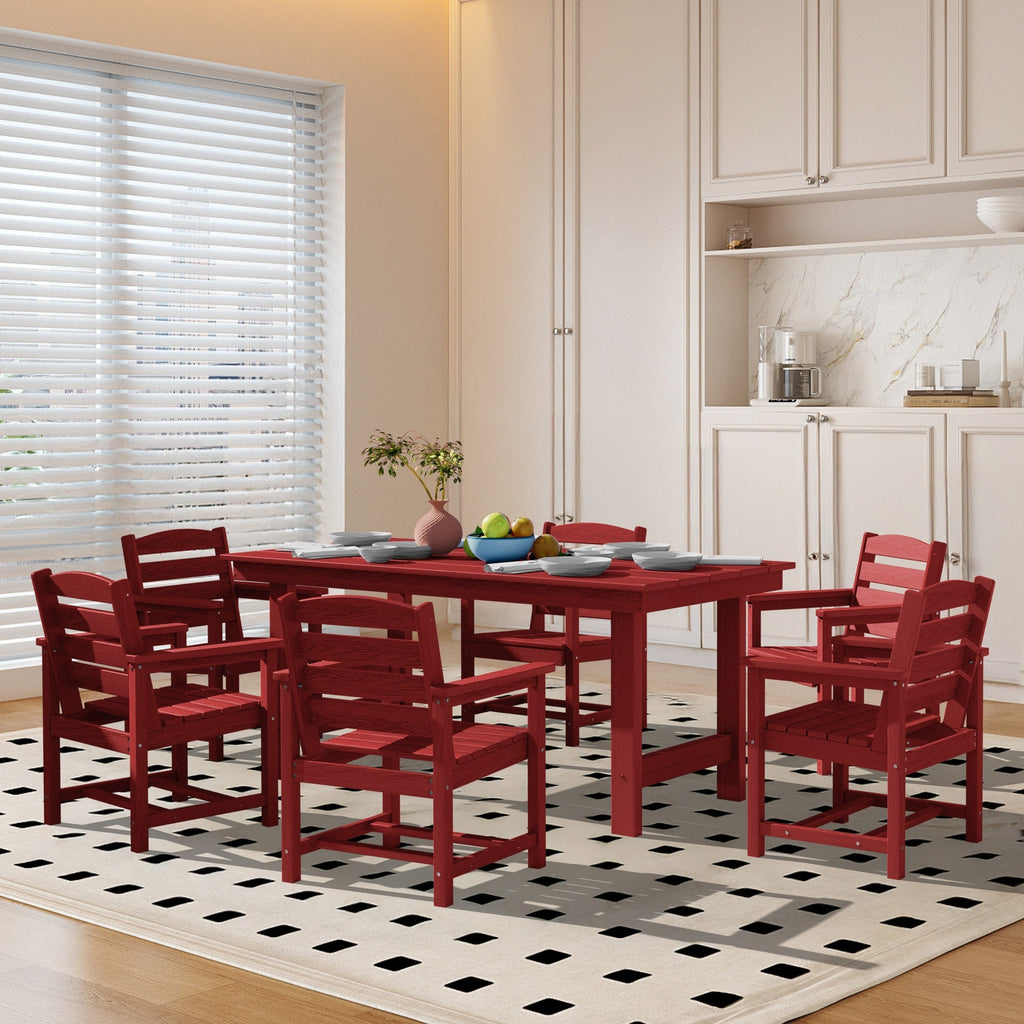 Ensemble de table à manger d'extérieur 7 pièces en PEHD avec trou pour parasol - 1 table, 6 chaises