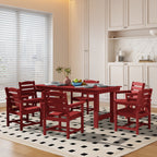 Ensemble de table à manger d'extérieur 7 pièces en PEHD avec trou pour parasol - 1 table, 6 chaises