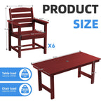 Ensemble de table à manger d'extérieur 7 pièces en PEHD avec trou pour parasol - 1 table, 6 chaises