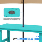 Ensemble de table à manger d'extérieur 7 pièces en PEHD avec trou pour parasol - 1 table, 6 chaises