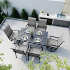 Ensemble de salle à manger d'extérieur en métal 7 pièces avec 6 chaises en textilène et une table rectangulaire