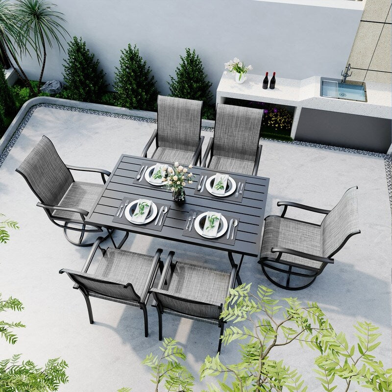 Ensemble de salle à manger d'extérieur en métal 7 pièces avec 6 chaises en textilène et une table rectangulaire