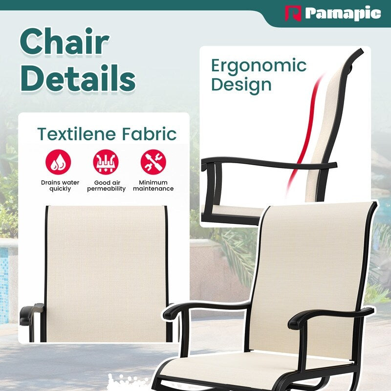 Ensemble de salle à manger d'extérieur en métal 7 pièces avec 6 chaises en textilène et une table rectangulaire