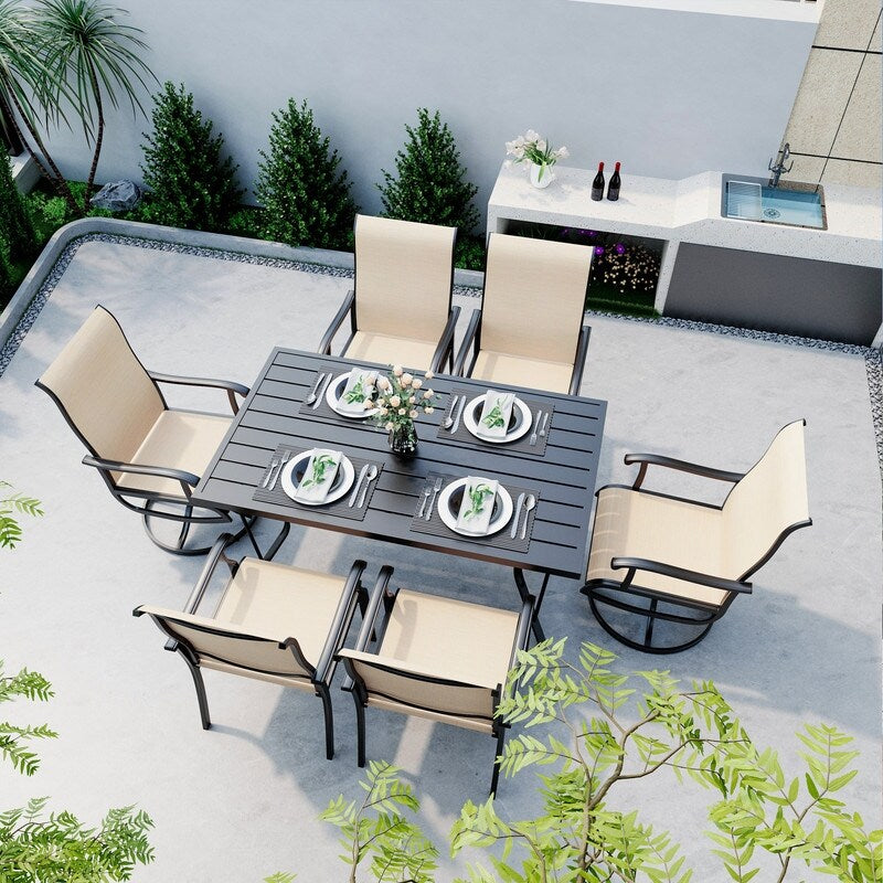 Ensemble de salle à manger d'extérieur en métal 7 pièces avec 6 chaises en textilène et une table rectangulaire