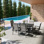 Ensemble de salle à manger d'extérieur en métal 7 pièces avec 6 chaises en textilène et une table rectangulaire