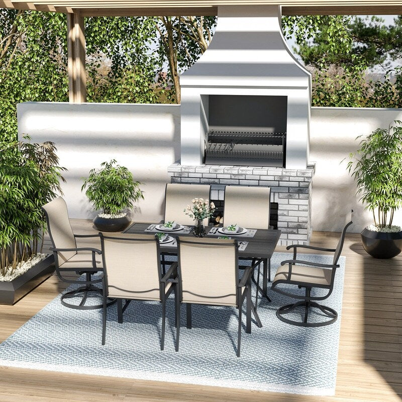 Ensemble de salle à manger d'extérieur en métal 7 pièces avec 6 chaises en textilène et une table rectangulaire