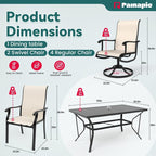 Ensemble de salle à manger d'extérieur en métal 7 pièces avec 6 chaises en textilène et une table rectangulaire