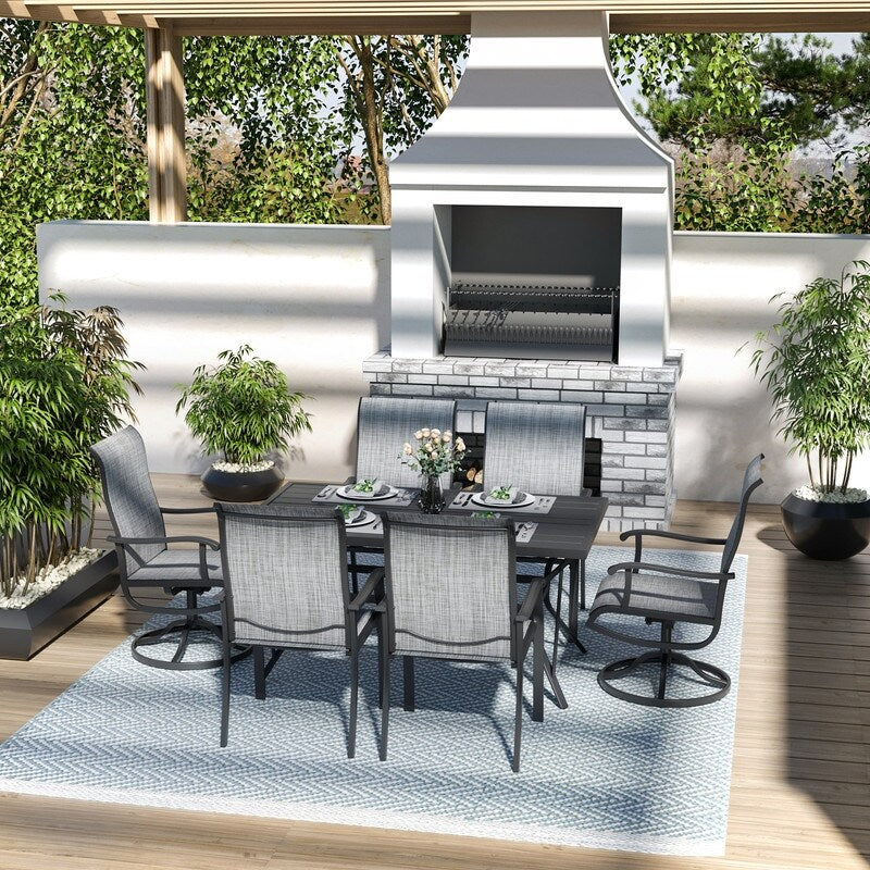 Ensemble de salle à manger d'extérieur en métal 7 pièces avec 6 chaises en textilène et une table rectangulaire