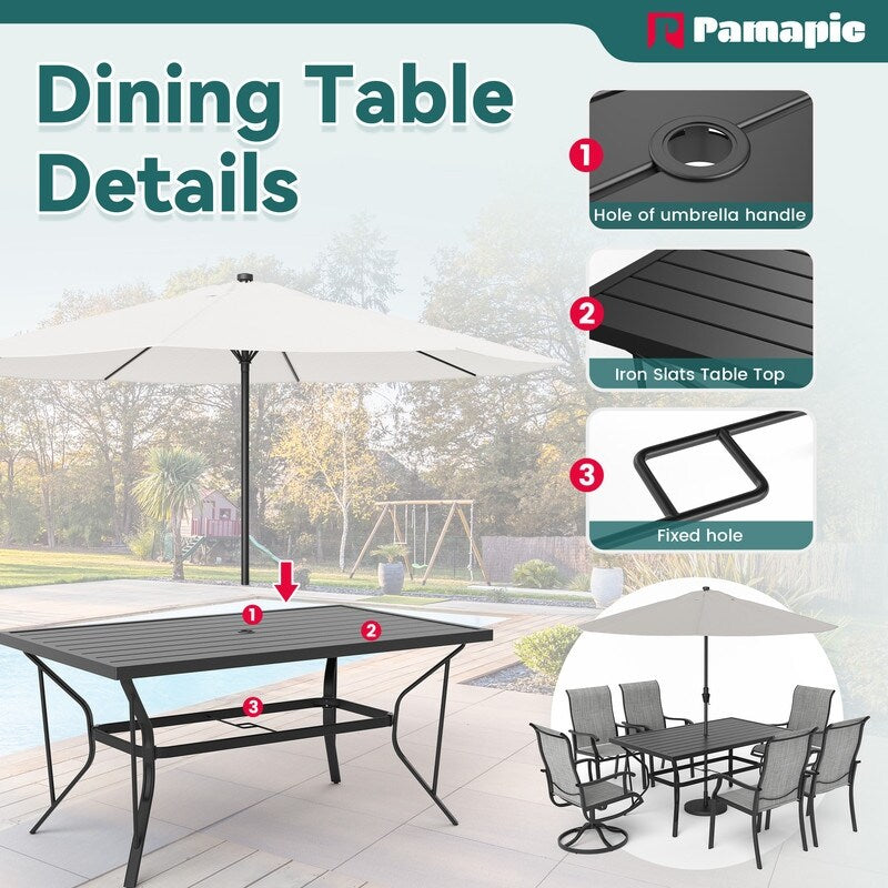 Ensemble de salle à manger d'extérieur en métal 7 pièces avec 6 chaises en textilène et une table rectangulaire