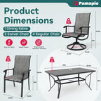 Ensemble de salle à manger d'extérieur en métal 7 pièces avec 6 chaises en textilène et une table rectangulaire