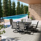 Ensemble de salle à manger d'extérieur en métal 7 pièces avec table rectangulaire et chaises pivotantes en textilène