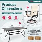 Ensemble de salle à manger d'extérieur en métal 7 pièces avec table rectangulaire et chaises pivotantes en textilène