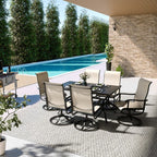 Ensemble de salle à manger d'extérieur en métal 7 pièces avec table rectangulaire et chaises pivotantes en textilène