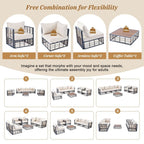 Ensemble de canapés sectionnels en métal 7 pièces pour patio, mobilier de jardin toutes saisons avec coussins épais et table basse