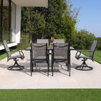 Ensemble de salle à manger d'extérieur 7 pièces avec chaises fixes et pivotantes en textilène