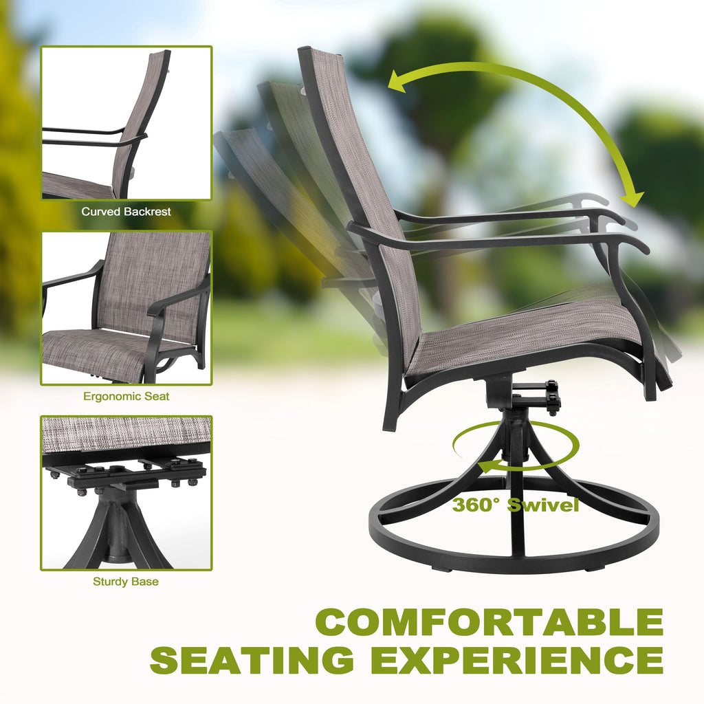 Ensemble de salle à manger d'extérieur 7 pièces avec chaises fixes et pivotantes en textilène