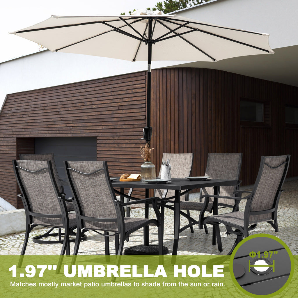 Ensemble de salle à manger d'extérieur 7 pièces avec chaises fixes et pivotantes en textilène