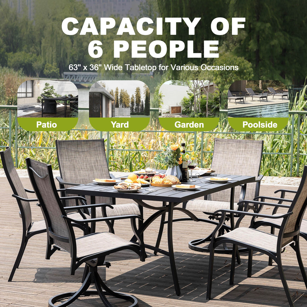 Ensemble de salle à manger d'extérieur 7 pièces avec chaises fixes et pivotantes en textilène