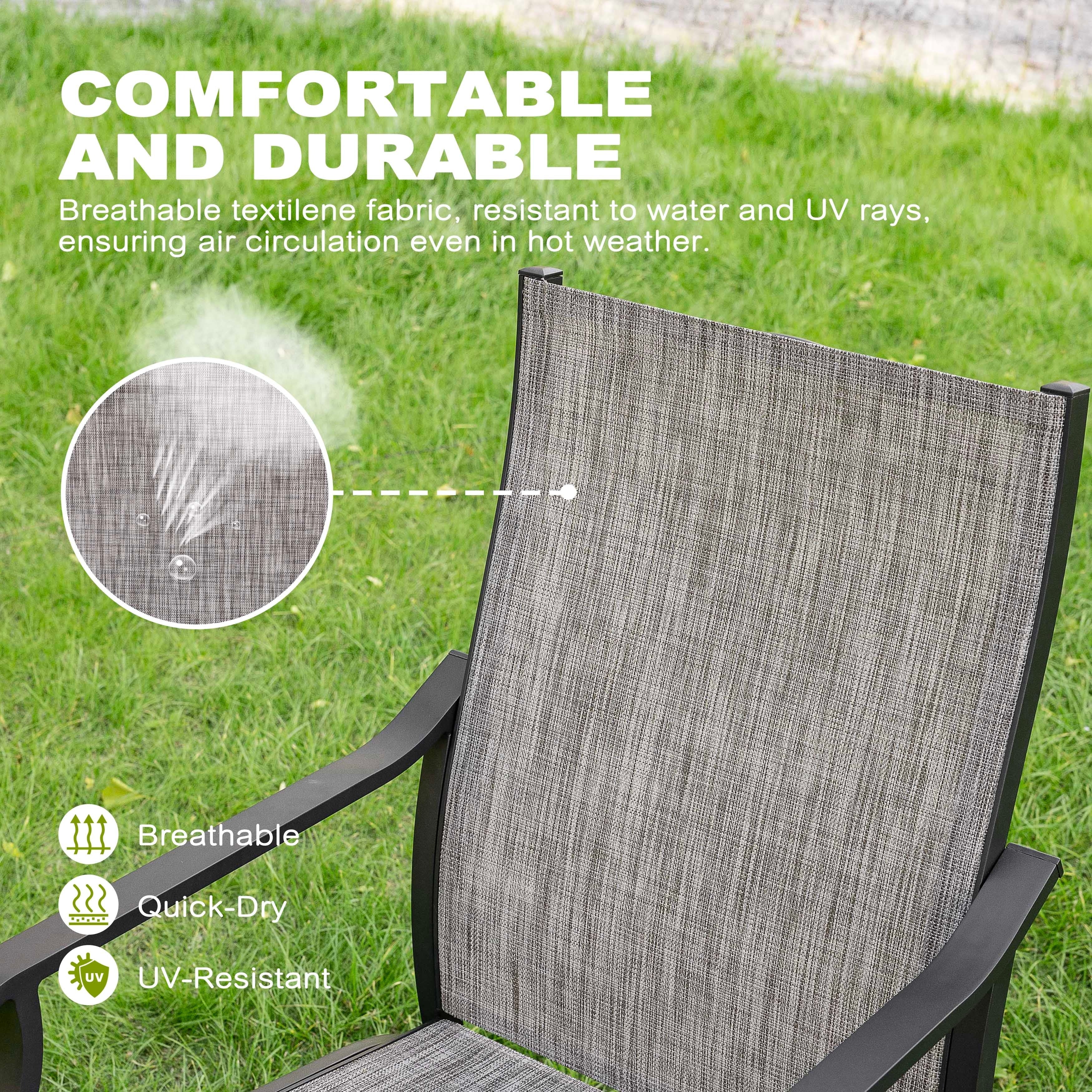 Ensemble de salle à manger d'extérieur 7 pièces avec chaises fixes et pivotantes en textilène