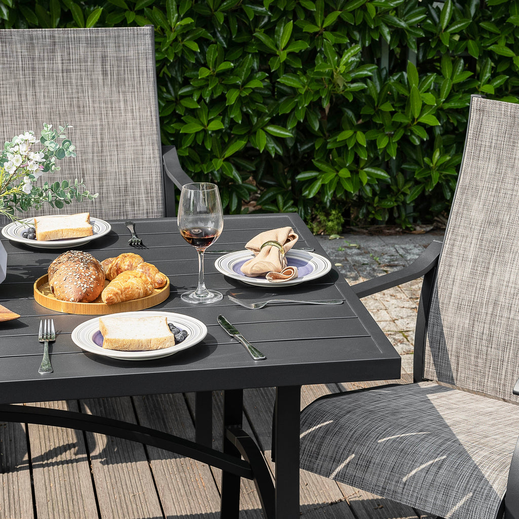 Ensemble de salle à manger d'extérieur 7 pièces avec chaises fixes et pivotantes en textilène