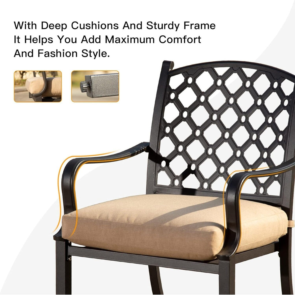 Ensemble de salle à manger d'extérieur en métal 7 pièces avec chaises pivotantes et fixes et table rectangulaire résistante aux intempéries