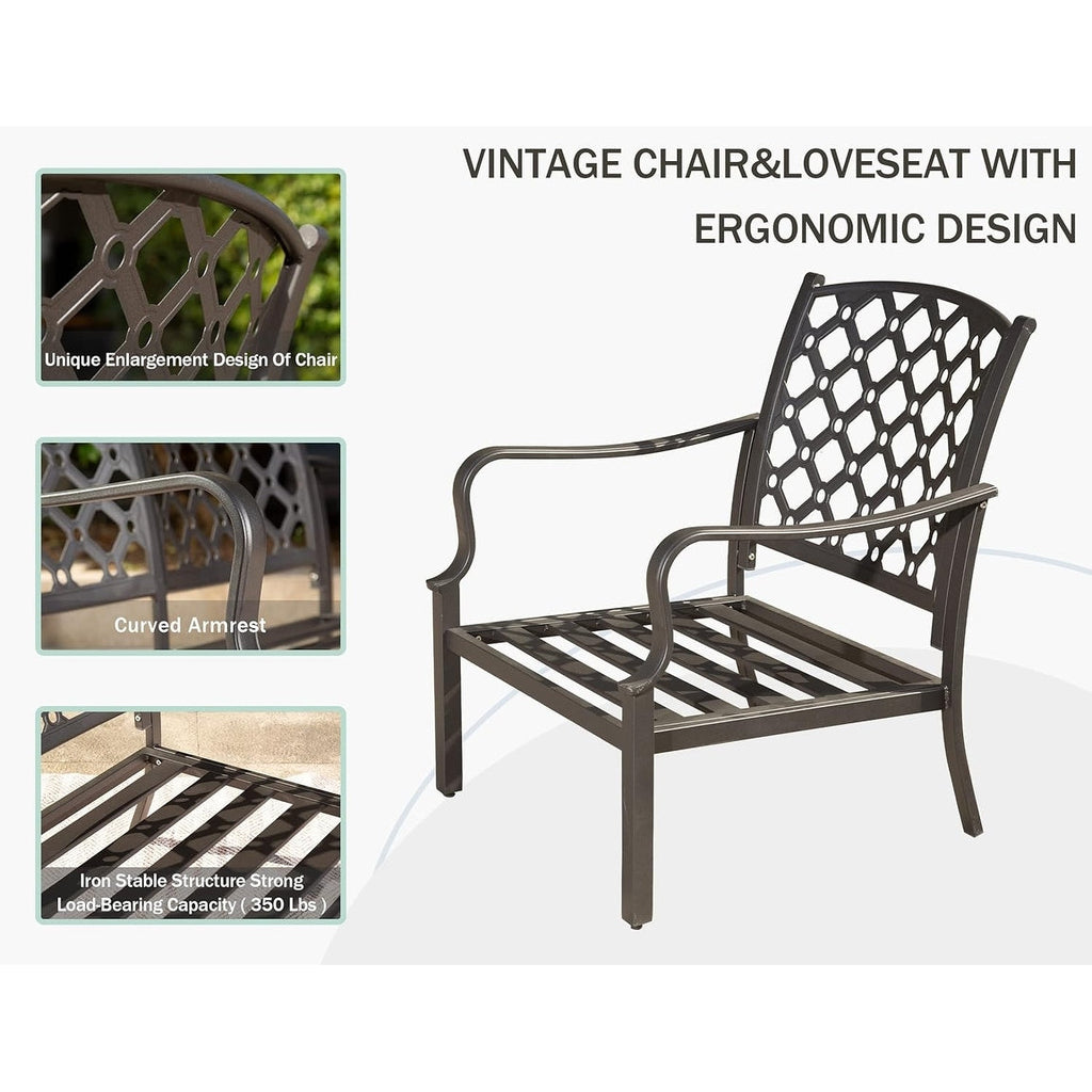 Ensemble de salle à manger d'extérieur en métal 7 pièces avec chaises pivotantes et fixes et table rectangulaire résistante aux intempéries