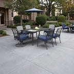 Ensemble de salle à manger d'extérieur en métal 7 pièces avec chaises pivotantes et fixes et table rectangulaire résistante aux intempéries