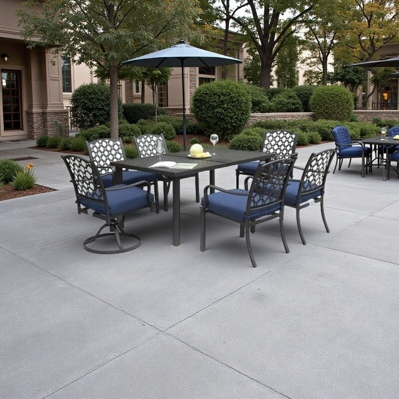 Ensemble de salle à manger d'extérieur en métal 7 pièces avec chaises pivotantes et fixes et table rectangulaire résistante aux intempéries