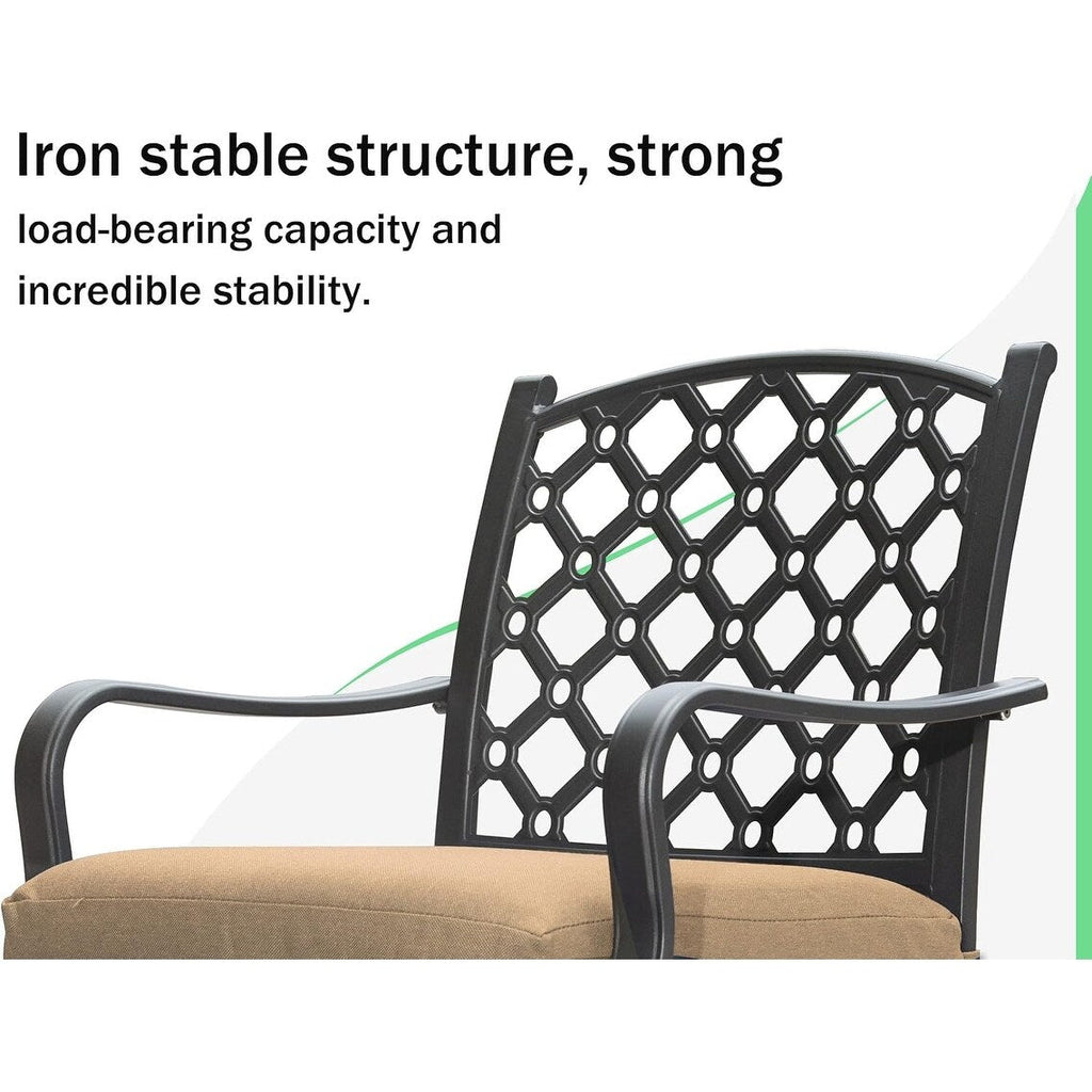 Ensemble de salle à manger d'extérieur en métal 7 pièces avec chaises pivotantes et fixes et table rectangulaire résistante aux intempéries