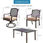 Ensemble de salle à manger d'extérieur en métal 7 pièces avec chaises pivotantes et fixes et table rectangulaire résistante aux intempéries