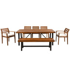 Ensemble de salle à manger d'extérieur en bois d'acacia 7 pièces avec coussins et banc amovibles