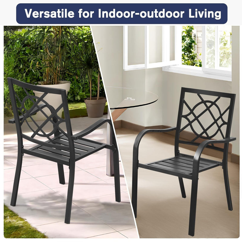 Ensemble de salle à manger d'extérieur 7 pièces, 6 chaises empilables et 1 table rectangulaire à lattes avec trou pour parasol de 1,57