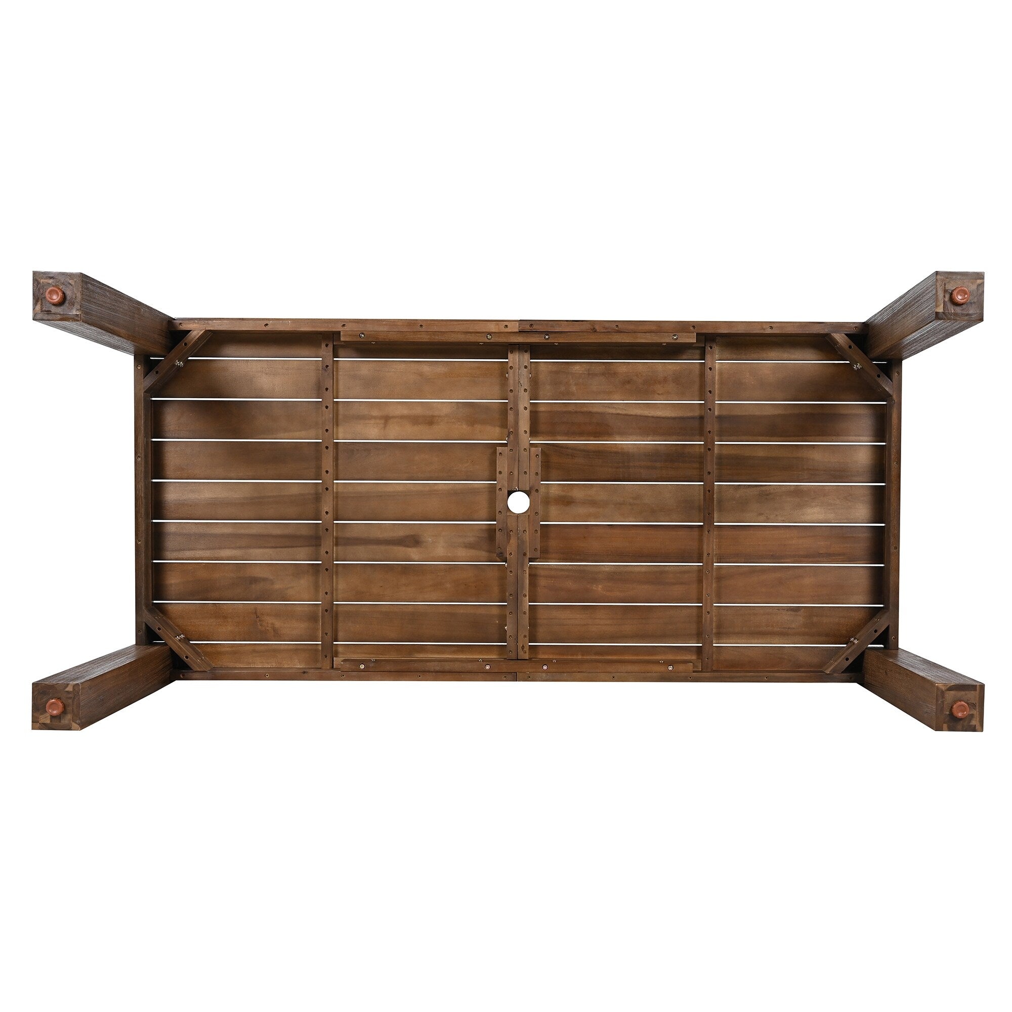 Ensemble de 7 chaises de salle à manger d'extérieur en bois avec table à manger décontractée, trou pour parasol et 6 coussins amovibles