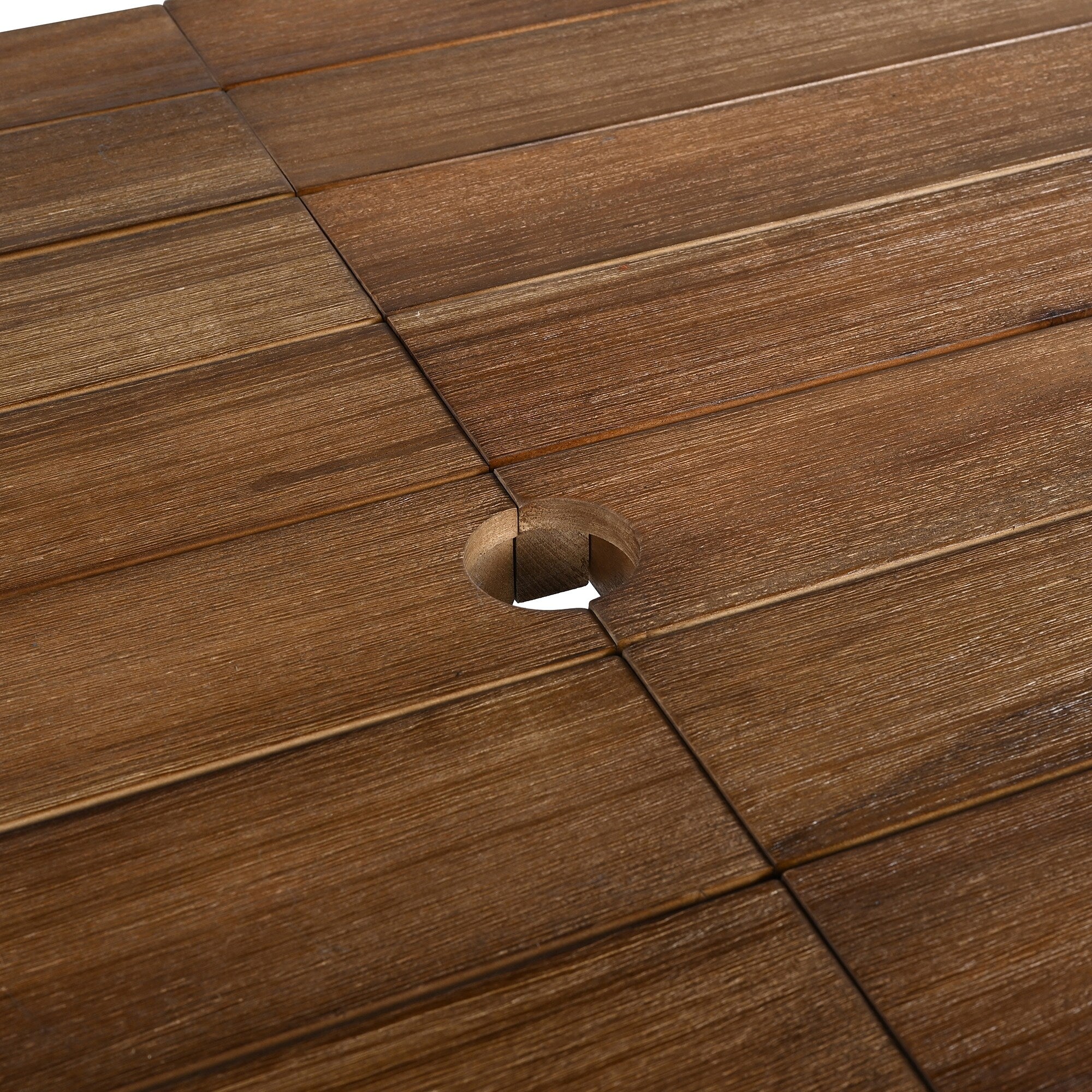 Ensemble de 7 chaises de salle à manger d'extérieur en bois avec table à manger décontractée, trou pour parasol et 6 coussins amovibles