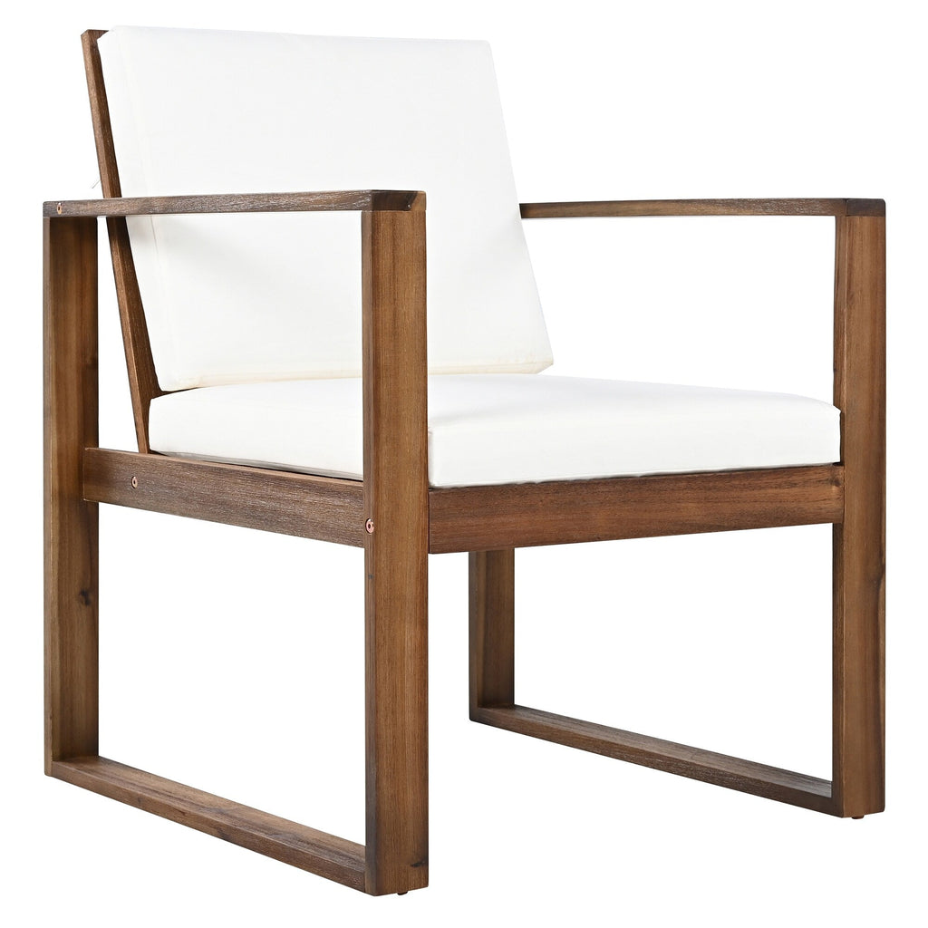 Ensemble de 7 chaises de salle à manger d'extérieur en bois avec table à manger décontractée, trou pour parasol et 6 coussins amovibles