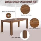 Ensemble de 7 chaises de salle à manger d'extérieur en bois avec table à manger décontractée, trou pour parasol et 6 coussins amovibles