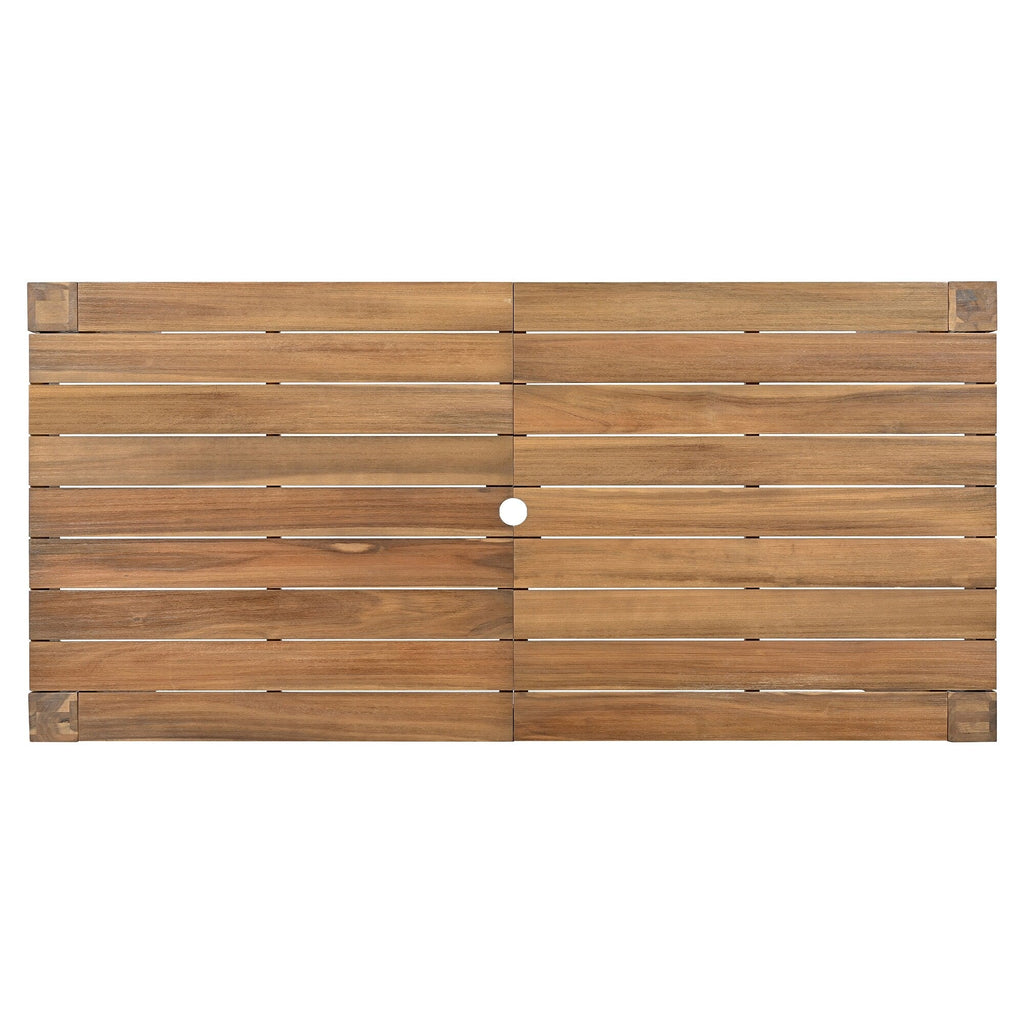 Ensemble de 7 chaises de salle à manger d'extérieur en bois avec table à manger décontractée, trou pour parasol et 6 coussins amovibles