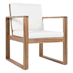 Ensemble de 7 chaises de salle à manger d'extérieur en bois avec table à manger décontractée, trou pour parasol et 6 coussins amovibles